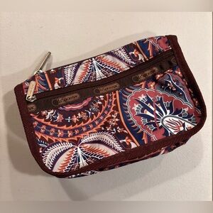 LeSportsac | Fantazmic Floral Brown paisley print zippered pouch, bag.